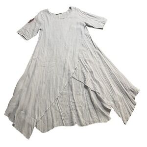 LUNA LUZ Dress Sz M Lavender 100% Linen Lagenlook‎ Faux Wrap Asymmetrical Hi-Low